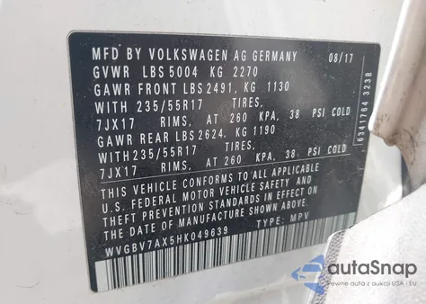 2017 Volkswagen Tiguan 2.0T/2.0T S из США, поврежденный, VIN WVGBV7AX5HK049639